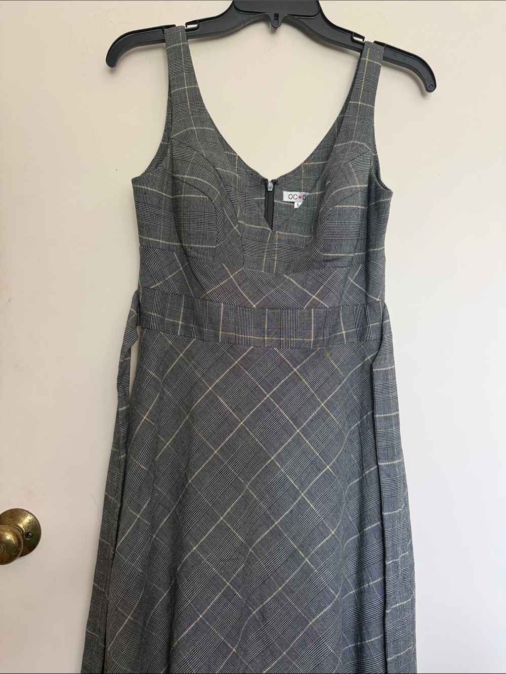 Plaid Grey Midi Dress with Scoop Neck